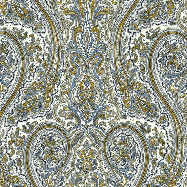 Blue yellow paisley pattern white free wallpaper - medium preview image