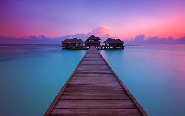 Pier houses ocean sunset pastel #2 free wallpaper - medium preview image