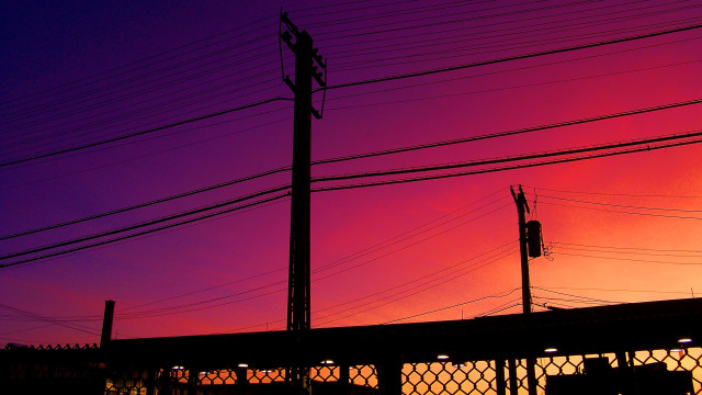 Sunset fence streetlight purple red free wallpaper - medium preview image