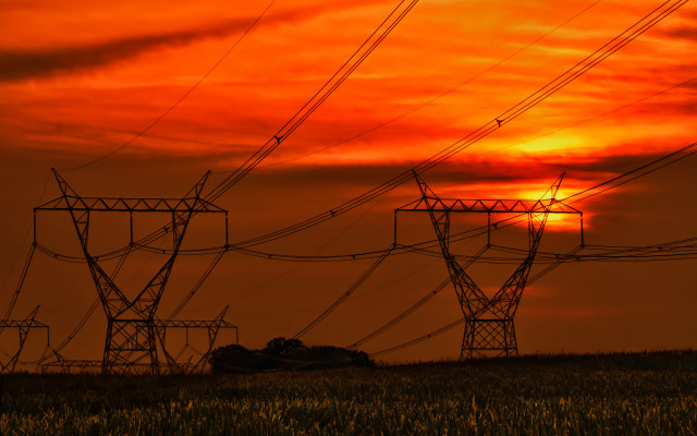 Sunset power lines truck field free wallpaper - medium preview image