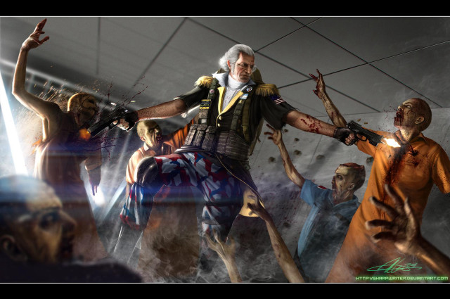 Zombies attacking man gun smoke free wallpaper - medium preview image