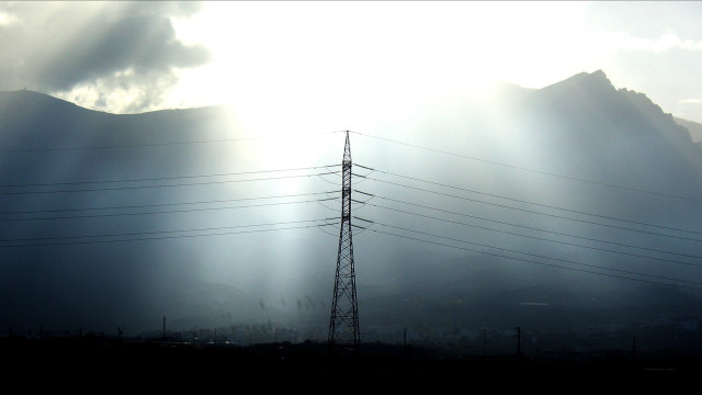 Mountain range power lines sunshine free wallpaper - medium preview image