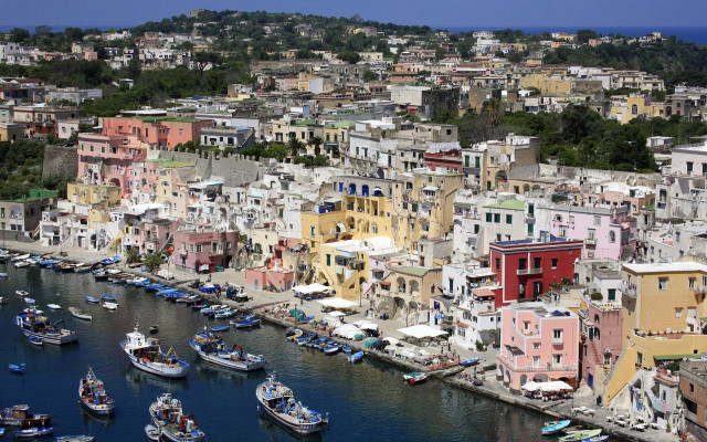 Harbor boats city buildings trees #2 free wallpaper - medium preview image