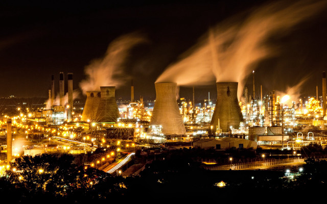 Factory smokestacks night city buildings free wallpaper - medium preview image