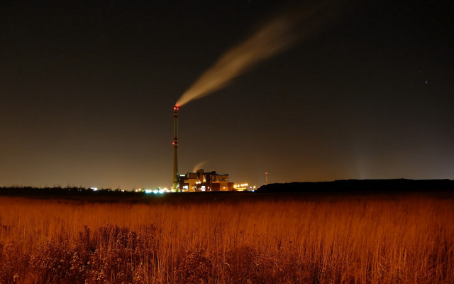 Factory smoke stack night distance free wallpaper - medium preview image