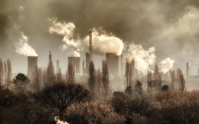 Smoke factory city trees smokestacks free wallpaper - medium preview image