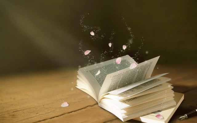 Stack books bookmark flying table free wallpaper - medium preview image