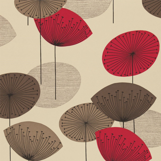 Red brown umbrellas pattern beige free wallpaper - medium preview image