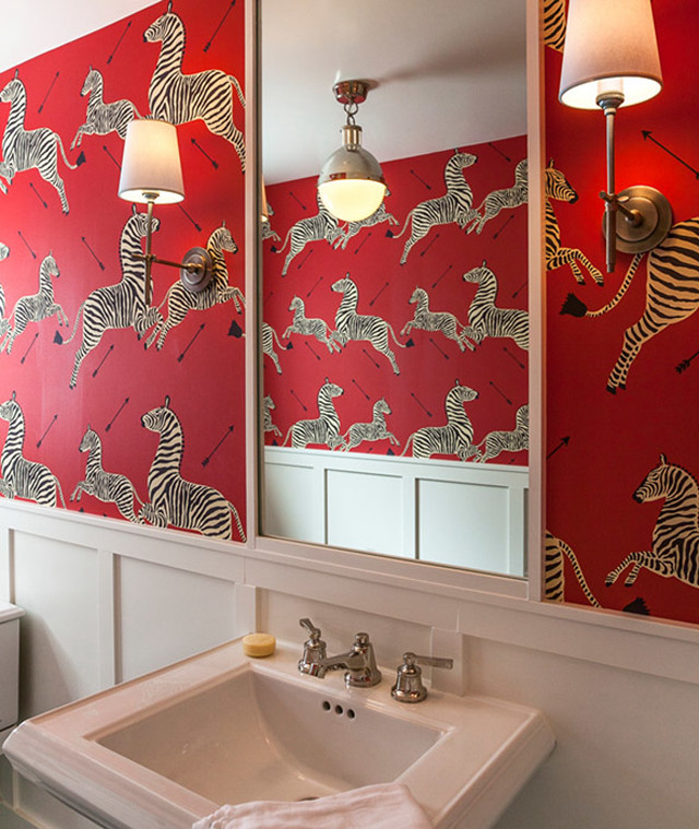 Bathroom sink mirror zebras red free wallpaper - medium preview image