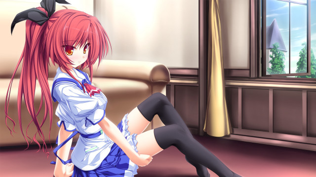 Redhair blackstockings sitting room anime free wallpaper - medium preview image