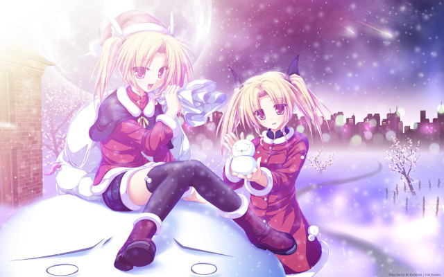 Anime girls snow hill city free wallpaper - medium preview image