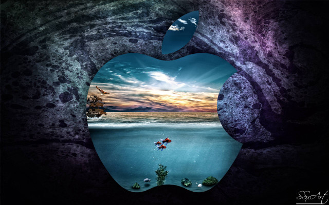 Apple logo water boat sunset free wallpaper - medium preview image