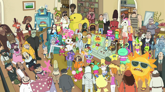 People cartoon characters room gathering free wallpaper - medium preview image