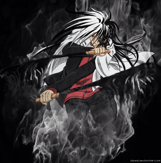Man long hair sword smoke free wallpaper - medium preview image