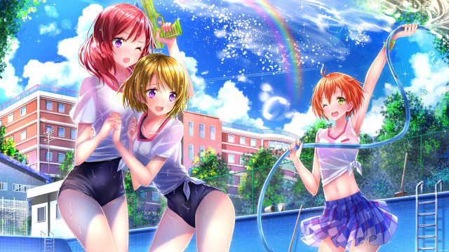 Three girls tennis court rainbow free wallpaper - medium preview image