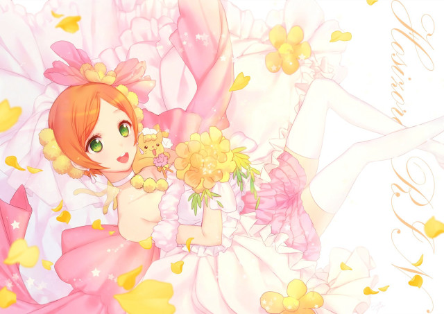 Girl dress flowers hand bouquet free wallpaper for desktop - medium preview image