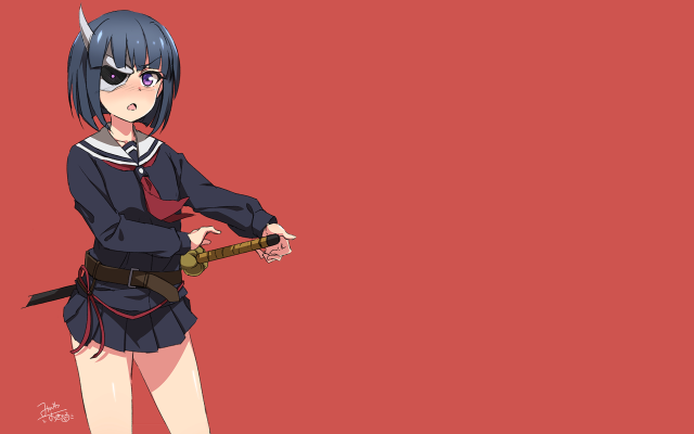 Anime girl red background sword free wallpaper - medium preview image