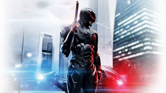 Futuristic man cityscape skyline weapon free wallpaper - medium preview image