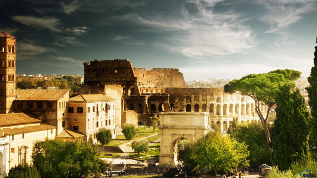 City roman structure trees cloudy free wallpaper - medium preview image