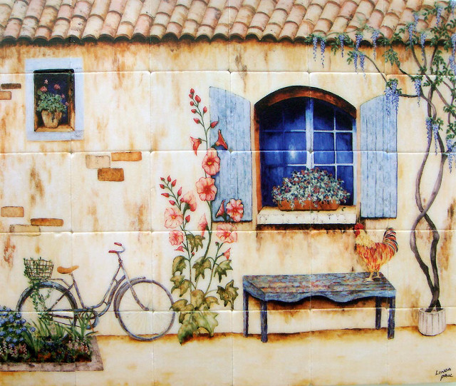 Window bench flowers bike tile free wallpaper - medium preview image