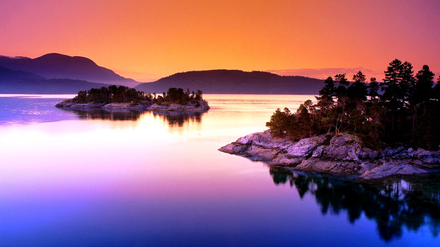 Sunset lake island mountains beautiful free wallpaper - medium preview image