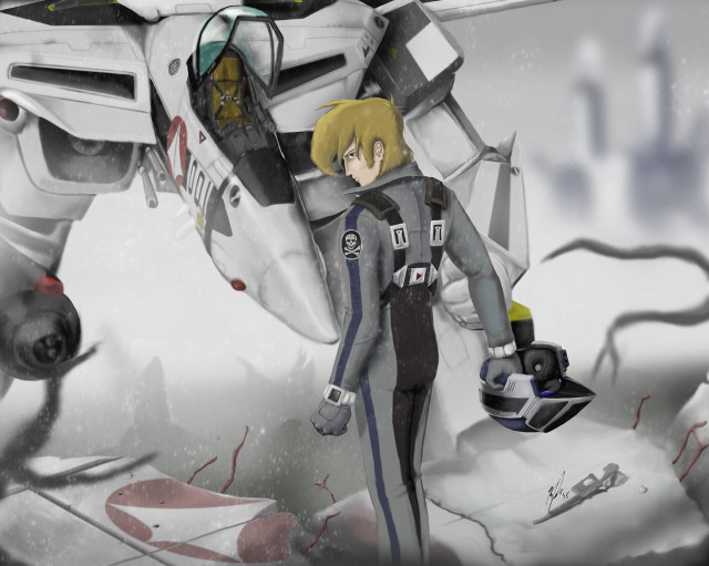 Woman giant robot snowy sky free wallpaper - medium preview image