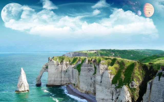 Cliff water rock formation moon free wallpaper - medium preview image