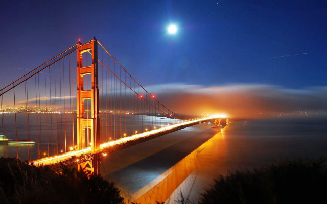 Long bridge night full moon free wallpaper - medium preview image