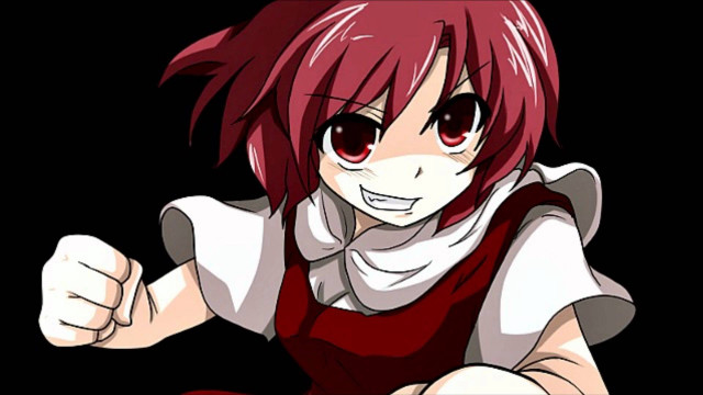 Red haired girl pointing black free wallpaper - medium preview image