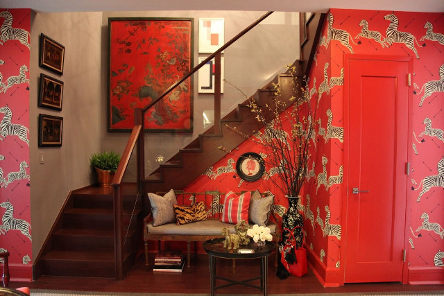 Living room staircase red wall #2 free wallpaper - medium preview image