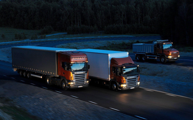 Semi trucks night road headlights #2 free wallpaper - medium preview image