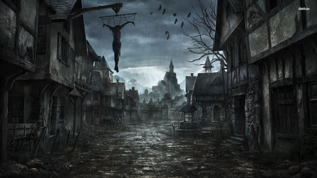 Creepy street crucifix cemetery haunting free wallpaper - medium preview image