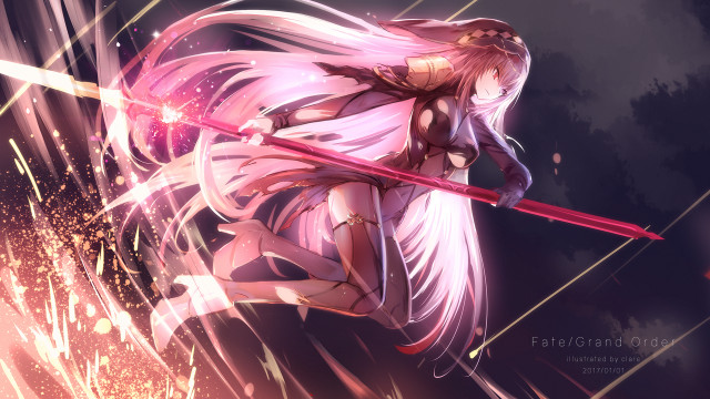 Girl long hair sword pink free wallpaper - medium preview image