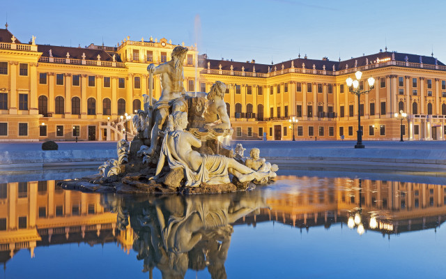 Fountain statues clocktower building foreground free wallpaper - medium preview image
