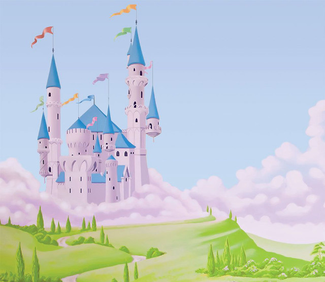 Castle sky clouds birds painting free wallpaper - medium preview image