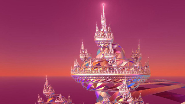 Futuristic castle spire purple sky free wallpaper - medium preview image