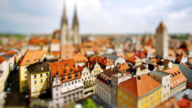 City clocktower blur tiltshift crowd free wallpaper - medium preview image
