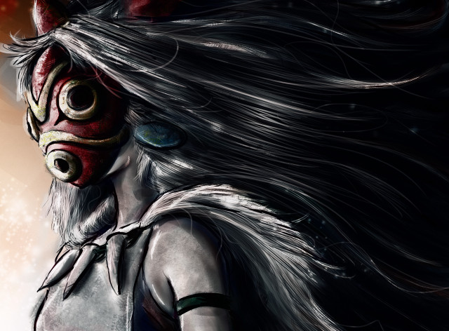 Horned mask woman red light free wallpaper - medium preview image