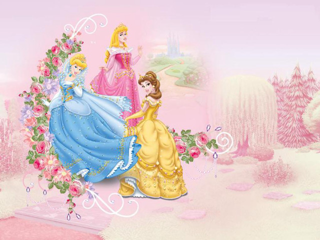 Princesses pink field flowers castle free wallpaper - medium preview image
