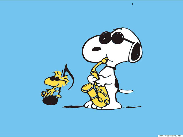 Cartoon dog saxophone blue background free wallpaper - medium preview image