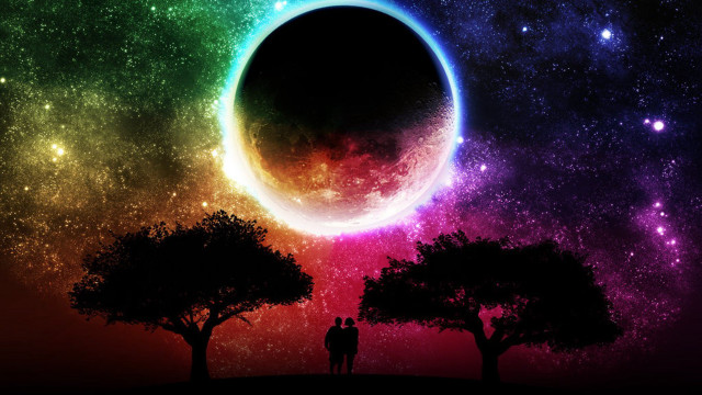 Couple rainbow eclipse sky trees free wallpaper - medium preview image