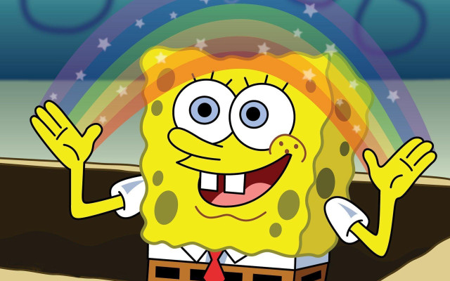 Cartoon character hands up rainbow free wallpaper - medium preview image