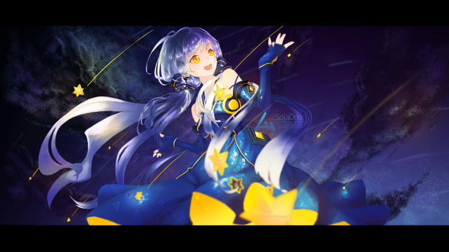 Woman blue dress holding star free wallpaper - medium preview image
