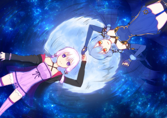 Anime characters space scene blue free wallpaper - medium preview image