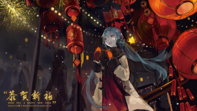 Woman lanterns fireworks stars night free wallpaper - medium preview image