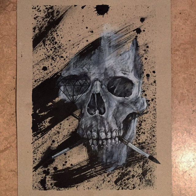 Skull cigarette drawing artistic illustration free wallpaper - medium preview image