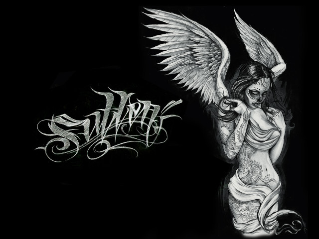 Woman wings tattoo drawing art free wallpaper - medium preview image