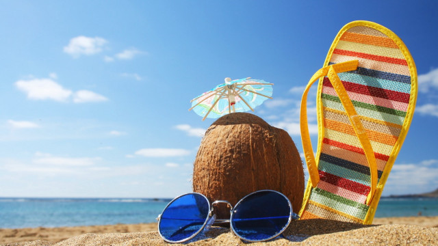 Coconut beach umbrella sunglasses sky free wallpaper - medium preview image