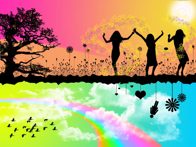 People rainbow field tree sky free wallpaper - medium preview image