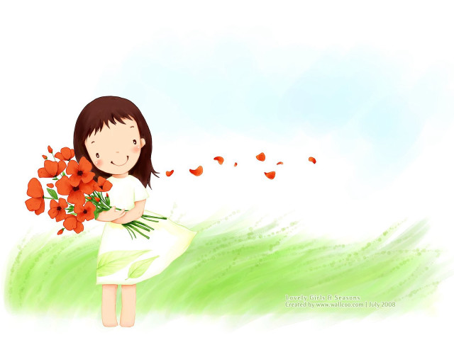 Girl holding bouquet butterfly flying free wallpaper - medium preview image